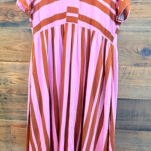 New Denmark ‘Una’ Pink and Brown Striped Midi Dress - Picture 3 of 7